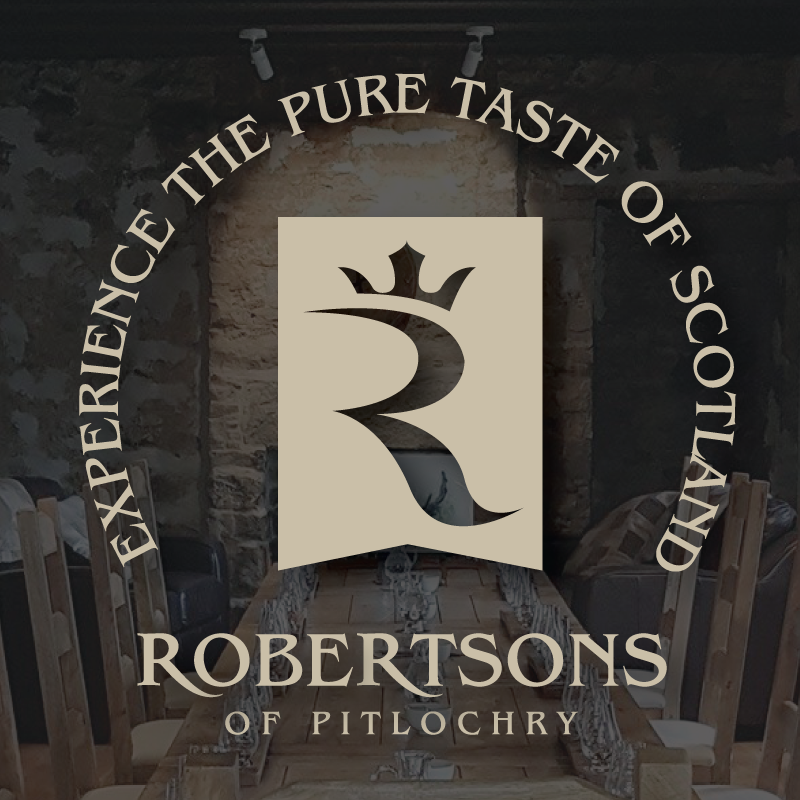 Robertsons of Pitlochry logo, experience the pure taste of Scotland